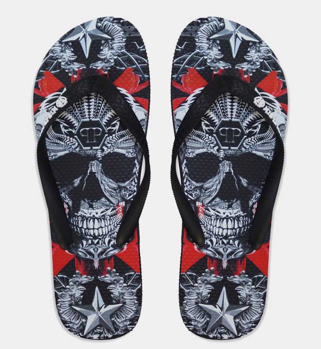 Philipp Plein Flip Flops Unisex Black White