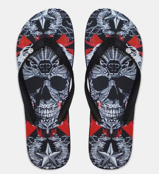 Philipp Plein Flip Flops Unisex Black White